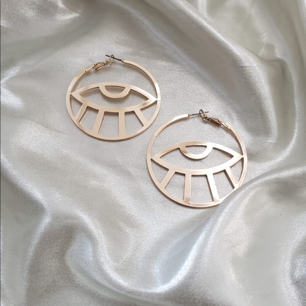 Gold Abstract Evil Eye Earrings - Picture 5 of 6
